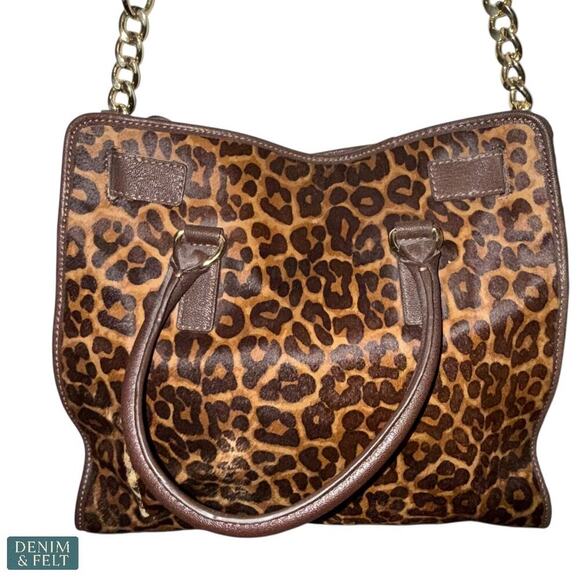 Michael Kors Leopard Hamilton Satchel Tote Bag/Purse Brown Gold Hardware~ RARE!! - Picture 5 of 16